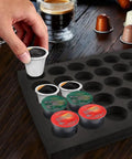 Person placing a coffee pod into Neat 40 Pod Coffee Pod Organizer Drawer Tray For K Cup Keurig Pods Compatible Holder In Kitchen Office And Home Storage Keeps 40 Pods Within Easy Reach And Makes Countertop Clutter A Non Issue.