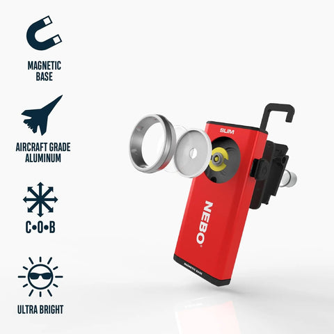 Red Slim Pocket Flashlight with 500 Lumens Rechargeable Mini EDC Work Light Magnetic Base Dimmable Brightness