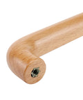 Close-up of 8 Pack Arch Wooden Cabinet Pulls Beech Wood Drawer Handles with natural finish, showing corner and screw hole, 5.04 inch hole centers.
