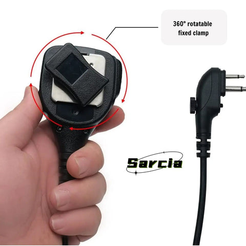 Speaker Microphone Hytera Compatible Radios With 3.5mm Jack showing 360 Degree Swivel Clip, Push To Talk Mic, Coiled Cord