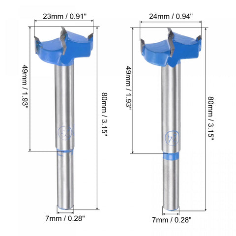 Pro Grade Forstner Drill Bit Set 23mm And 24mm Wood Hole Cutters with carbide tips for clean drilling in wood.
