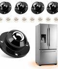 One Inch Self Adhesive Caster Wheels Four Pack Smooth Appliance Sliders close-up with black design near refrigerator.