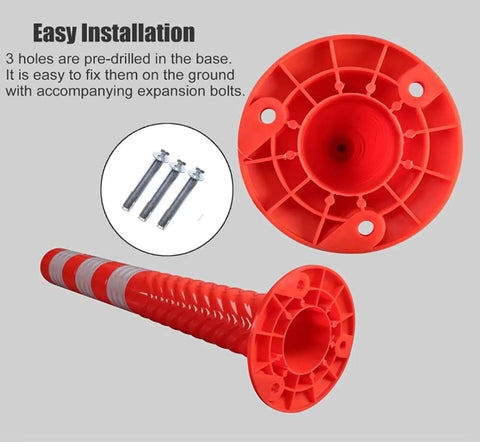Bang For Your Buck Heavy Duty Pu Traffic Delineator Posts 29.5 Inch Spring Loaded Base Reflective Bands Parking Lot Safety Markers 4 Pack Legit Build Quality