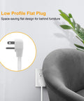 Heavy Duty 6 Outlet Power Strip With Individual On Off Switches, 8 Foot Flat Plug Extension Cord, wall-mounted behind chair