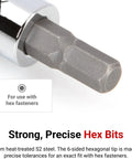 Close-up of S2 steel hex bit socket, 5/32 size, for Three Eighth Inch Drive Hex Bit Socket With Five Thirty Second Inch Hex Bit S2 Steel Press Fit For A Straight No Loosen Connection Machined Hex Tip For Exact Fit Large Die Stamped Size Marking Four Detent Grooves Heavy Duty Pro Grade Tool Accessory.