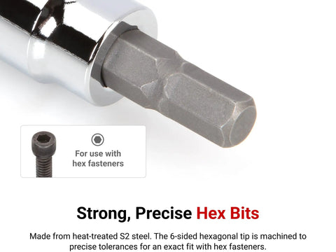 Close-up of hex bit from Three Eighths Inch Drive Hex Bit Socket Set With Rails And Tray Nineteen Piece Inch And Metric Sockets