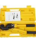 13 Ton Hydraulic Rebar Cutter Tool For Pros And Builders with yellow toolbox and instruction manual
