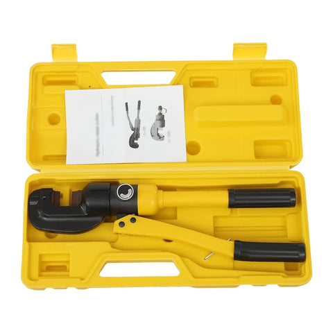13 Ton Hydraulic Rebar Cutter Tool For Pros And Builders with yellow toolbox and instruction manual