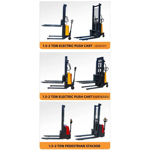 No Sweat Manual Hydraulic Pallet Stacker And Warehouse Lifter Cart With Heavy Duty Swivel Casters For Hauling Big Loads And Powering Through Tight Workshop Floors, showing different angles and types.