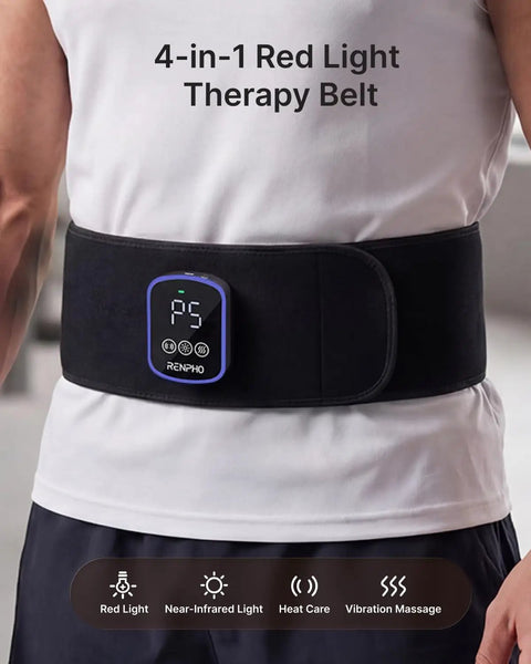 Man wearing Dope Cordless Heating Pad For Back Pain With 3 In 1 Red Light Therapy Belt, Vibration And Timer around waist