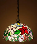Tiffany Pendant Light Plug In Hummingbird Amber Stained Glass, 12 Inch Hanging Lamp From S101 Series, colorful floral design