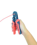 Hand using Wire Ferrule Crimping Tool Kit With Self Adjusting Crimping Tool and wire terminal for AWG 23 to 7.