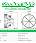 Commercial Grade Game Ready Led Stadium And Arena Flood Light With Kickin 5000K Glow Adjustable 800W 1000W 1200W Specs detailed product parameters diagram.