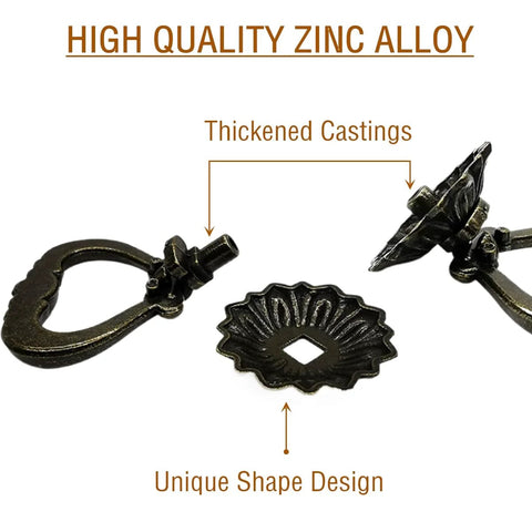 Antique Brass Cabinet Pulls 4 Pack Ring Pulls For Dresser Drawers Vintage Single Hole Mount Hardware Zinc Alloy Detail