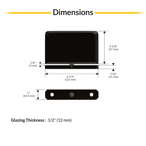 Dimensions of Top Or Bottom Mount Pivot Shower Hinge Brass Construction With Oil Rubbed Bronze Finish Fits 1/2 Inch Glass