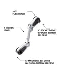 Four Inch Micro Combo Ratchet With One Quarter Inch Square Drive And Magnetic Bit Drive, Dual Head 180 Degree Flexible Ends