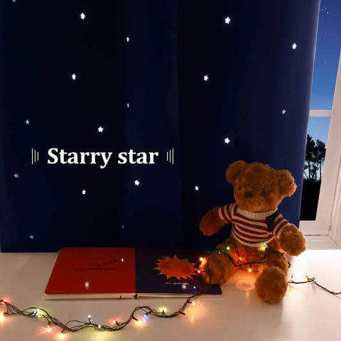 Star Cutout Blackout Curtains For Kids Room And Bedroom, Navy Blue Light Blocking Drapes With Dreamy Twinkle Stars, 42W X 63L