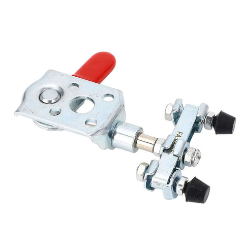Arrow Storage Case Toggle Clamp Built For Welding And Metalworking Left Right Push Pull Workhorse, red handle close-up view.