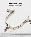 Rugged Stainless Steel Western Horse Spurs With Rotatable Gear Carved Equestrian Style For Men And Women Dope Boot Spurs For Training And Trail Riding Today