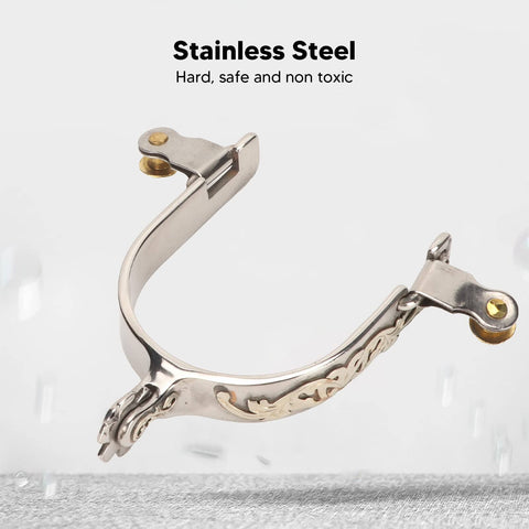 Rugged Stainless Steel Western Horse Spurs With Rotatable Gear Carved Equestrian Style For Men And Women Dope Boot Spurs For Training And Trail Riding Today