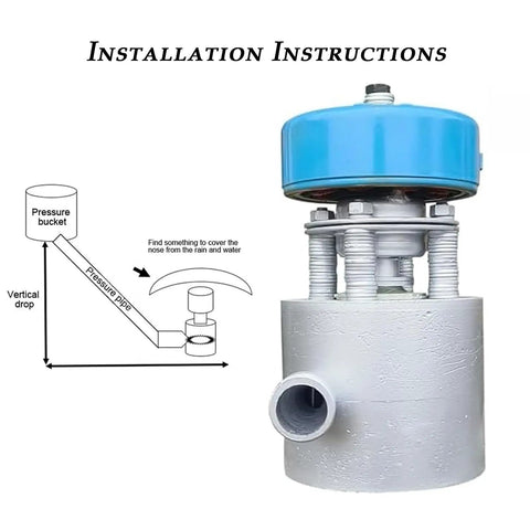 Portable 400W Micro Hydro Water Generator Turbine Power Unit 220V with installation diagram and blue top view