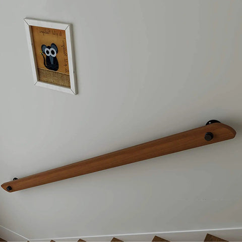 Heavy Duty Wall Mount Stair Railing Handrail Kit For Modern Lofts And Homes Durable Stainless Steel Safety Rail with wooden grip.