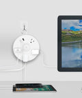Retractable Power Strip With A 5 Ft Cord, Surge Protector Featuring 4 Outlets And 2 USB Ports, 2000 Joules USB Wall Charger on desk