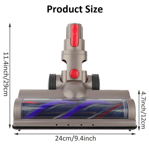 Quick Release Turbine Brush Cleaner Head For V15 V11 V10 V8 V7 Vacuums, showing dimensions and design features.