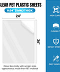 Top Shelf Clarity PET Plastic Sheets 3 Pack 24 By 36 Inches 0.04 Thick Shatterproof Plexiglass Alternative showing high clarity and dimensions.