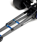 Dr10 Wheelie Bar Set 12 Inch Carbon Fiber and Alloy Adjustable for RC Cars and Trucks ETK1962 close-up with blue supports