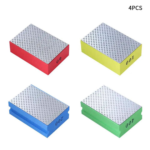 Four Piece Diamond Hand Polishing Pads Set For Ceramic Tile And Glass, showing 60 100 200 400 grit handheld sanding blocks