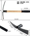 Forged Extra Thick Steel Weeding Hoe And Pick Mattock, side view showing full length and blade dimensions, Prospector Adze Style