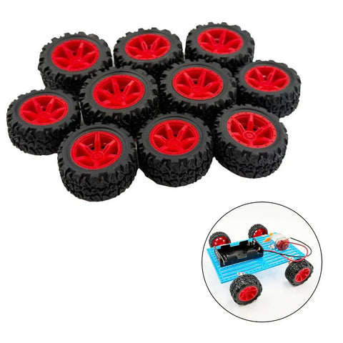 20 Pack Toy Wheels with 2mm Shaft Rubber Tires for Model Cars, RC Vehicles, Includes 34mm and 39mm, DIY assembly demonstration