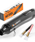 Compact 300W Heat Gun Kit With 662F Output For Crafts And DIY Projects, shown with box and brushes