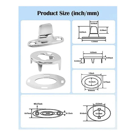 Badass Metal Twist Lock Turn Buttons For Sailboats And Marine Gear featuring size specifications and measurements for installation.