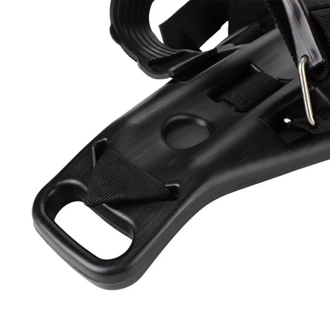 Close-up of black nylon base of Scuba Diving Backpack With Adjustable Single Oxygen Bottle Holder showcasing slot for securing straps.