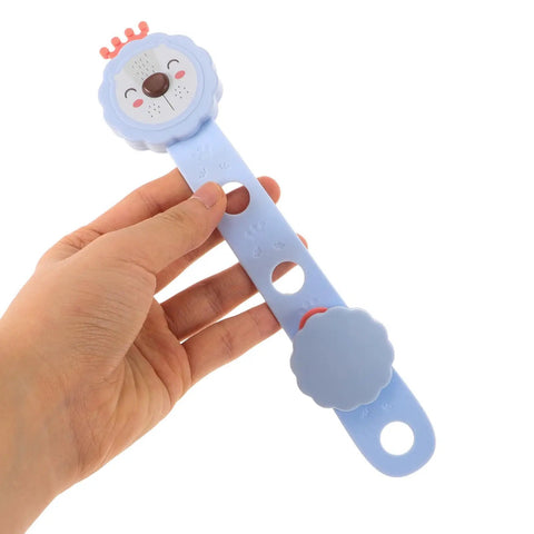 Hand holding Sky-blue ABS Childproof Cabinet Locks For Drawers And Doors With Strong Adhesive No Drill Install Versatile Safety