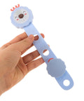 Hand holding blue safety lock, part of 3 Piece Childproof Drawer Locks For Cabinets And Drawers, Adhesive ABS And PE Safety Locks