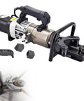 Heavy Duty Electric Rebar Bender Machine With Brushless Motor showing hydraulic bending tool with attachments for 1 inch steel bars.