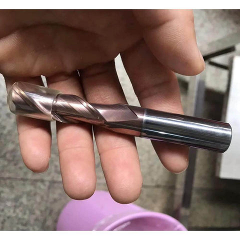 Carbide end mill bit, TiSiN-coated, 2-flute, square-nose, held in hand