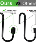 Comparison of Heavy Duty S Hooks For Wire Shelves 30 Pack Black Hanging Hooks highlighting polished smooth end vs sharp end.