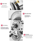 Solid Six Inch Universal Indexing Head For Milling Machines Featuring Heavy Duty Three Jaw Chuck And Cnc Rotary Axis Tailstock Kit clear scale and tilt adjustment details