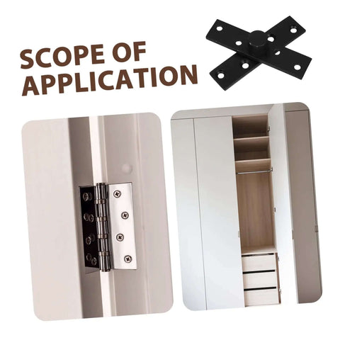 Heavy Duty Hidden Door Hinge Kit with concealed pivot for secret bookshelf doors, stainless steel, black finish, installed view