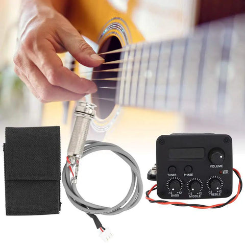 Three Band EQ Preamp Guitar Pickup System with LCD Display, Piezo Pickup, Volume, Bass, Middle, Treble Knobs