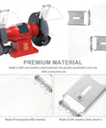 Bench Grinder Eye Shield Glasses displaying impact-resistant shield, clear view 6.41 x 4.56 inch, ABS and stainless steel materials.