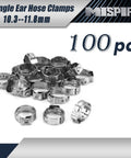 MISPIRE single-ear hose clamps, 10.3–11.8 mm, 304 stainless steel, 100 pcs
