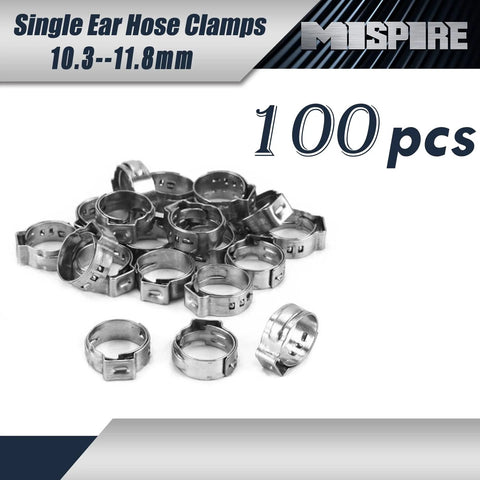 MISPIRE single-ear hose clamps, 10.3–11.8 mm, 304 stainless steel, 100 pcs