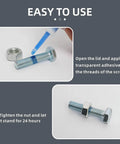 Thread Locker M271 high-strength bolt and nut with adhesive applied to threads (front and installed views)