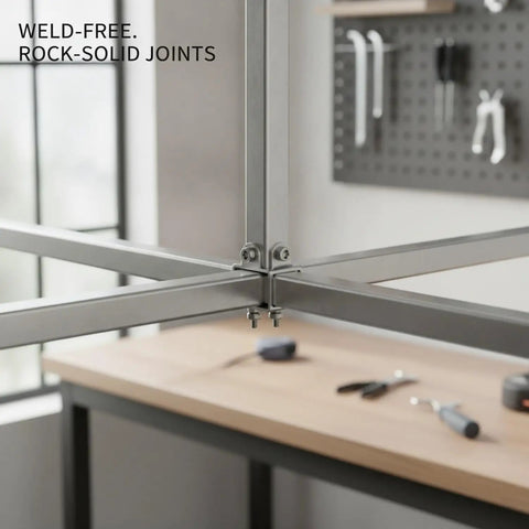 Sturdy Stainless Steel Square Tube Clamp For 0.4 Inch Tubing, 90 Degree Right Angle Frame Connector in workshop setup