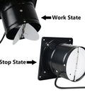 8-Inch Through-The-Wall Exhaust Fan With Plug, 735 CFM, Pure Copper Motor, shown in work and stop states
